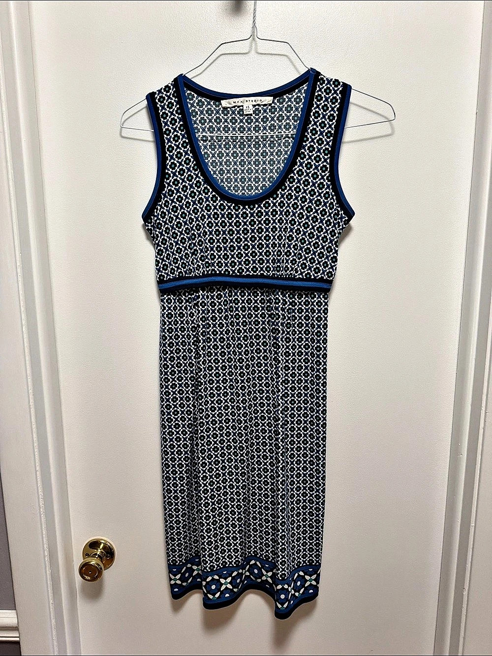 Max Studio Geometric Midi Dress in Blue & Green Size XS Like New